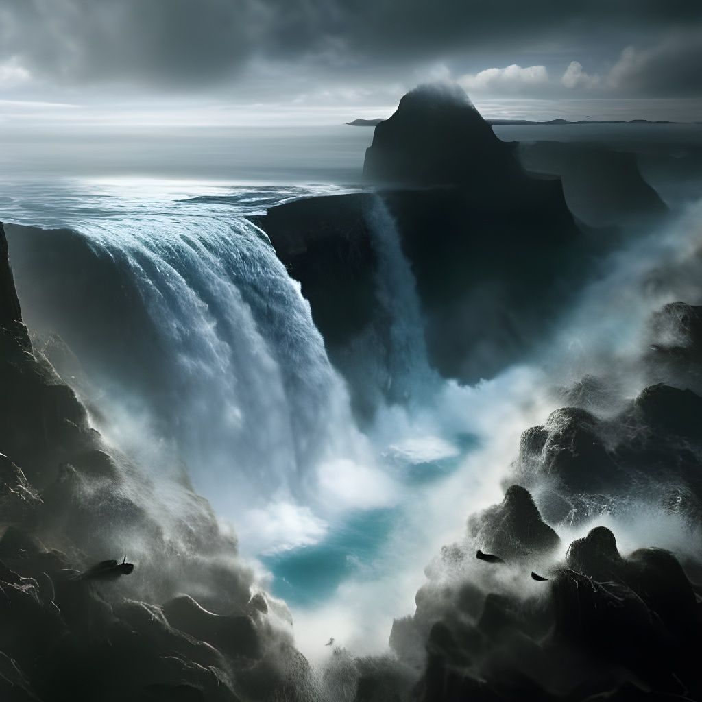 Epic Waterfall at World's End with Water Dragon