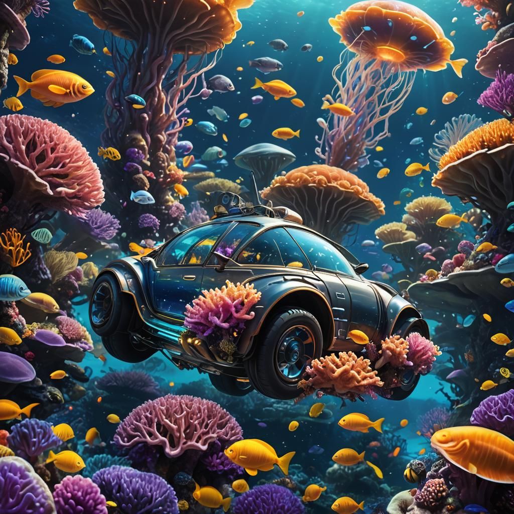 Futuristic Deep Sea Driving Fantasy Concept Art