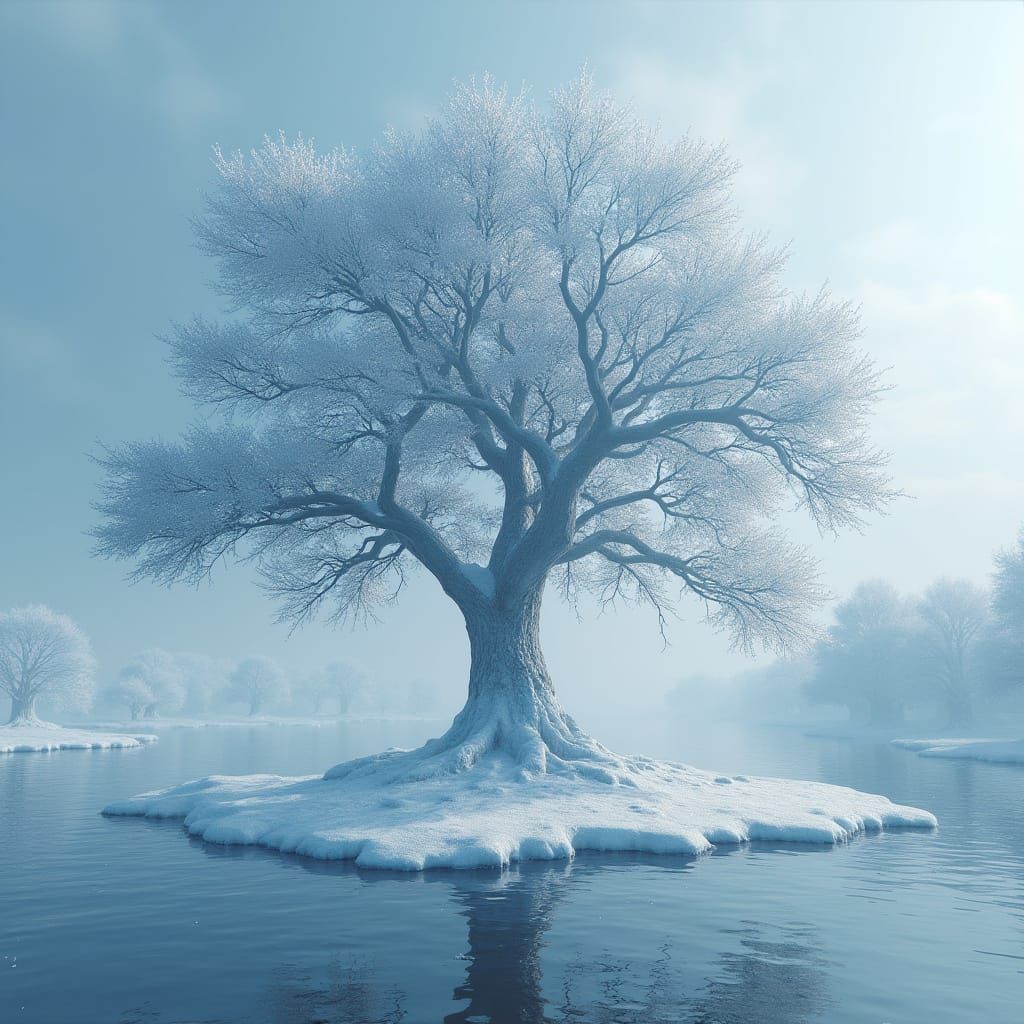 Diamond Tree in Frozen Lake: Photorealistic VRay Render