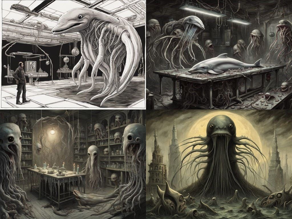 Mutant Dolphin Horror in Cyberpunk Laboratory