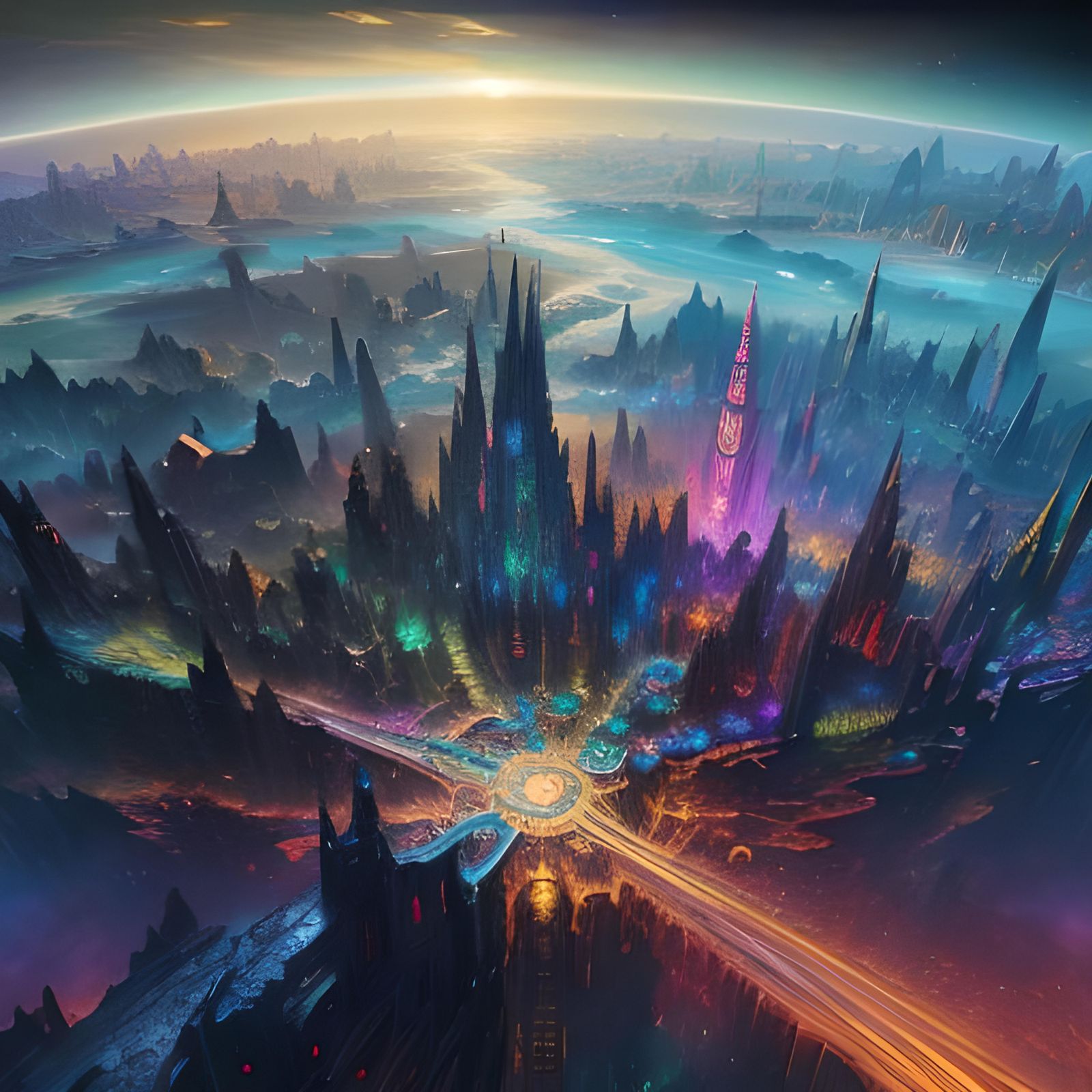 Colorful Metropolis at Universe Edge: Detailed Matte Paintin...