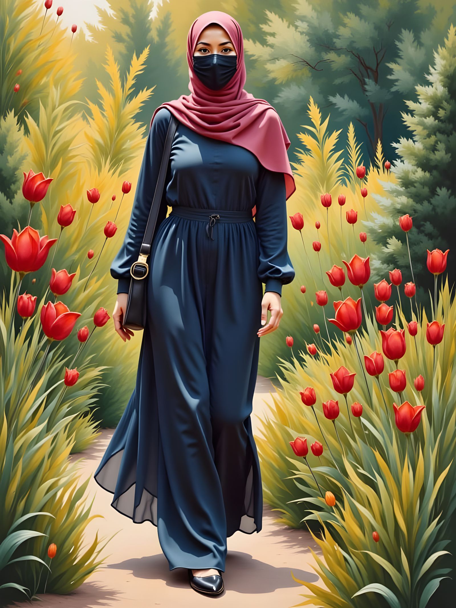 Woman in Hijab Strolling Through Botanical Garden