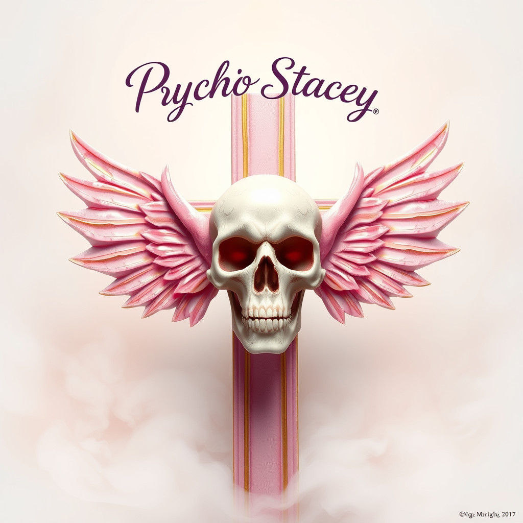 Pink and Gold Cross with Winged Skull