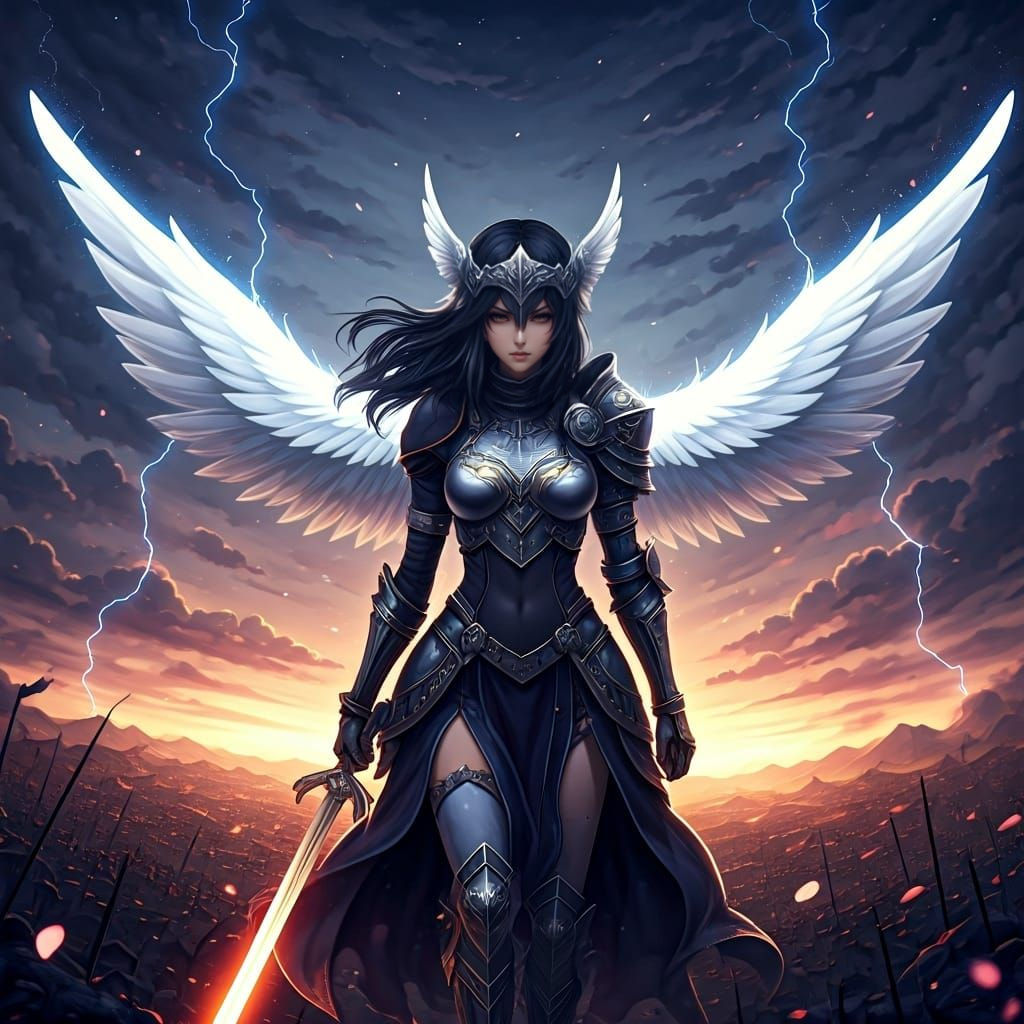 Fierce Anime Valkyrie Overlooking Battlefield