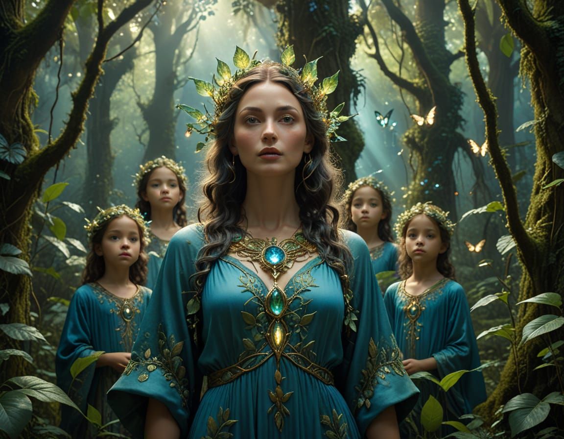 Surrealist Goddess Gaia Surrounded by Wondering Children in ...