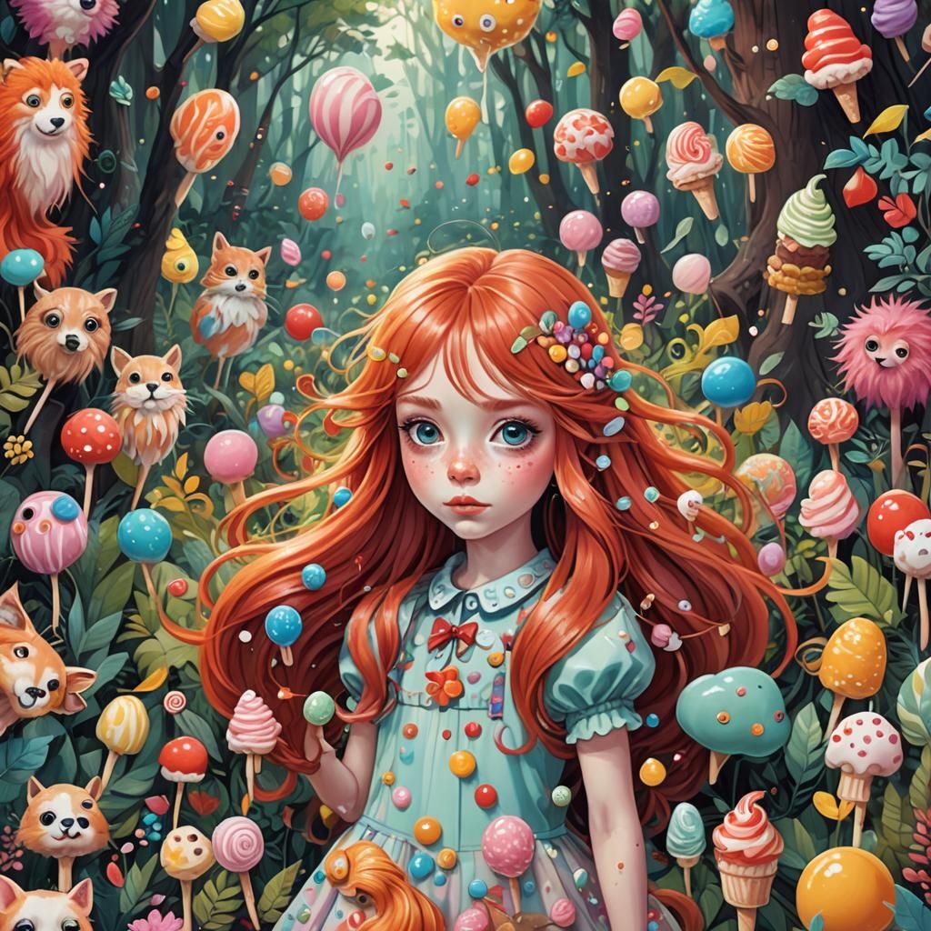 Whimsical Animal Girl in Vibrant Forest Illustration