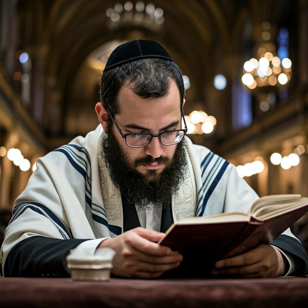 Torah Scholar in Ornate Synagogue: Cinematic Portrait