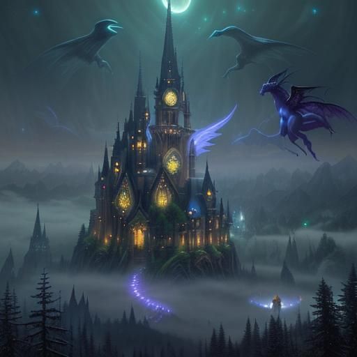 Gothic Utopian World with Mythical Creatures