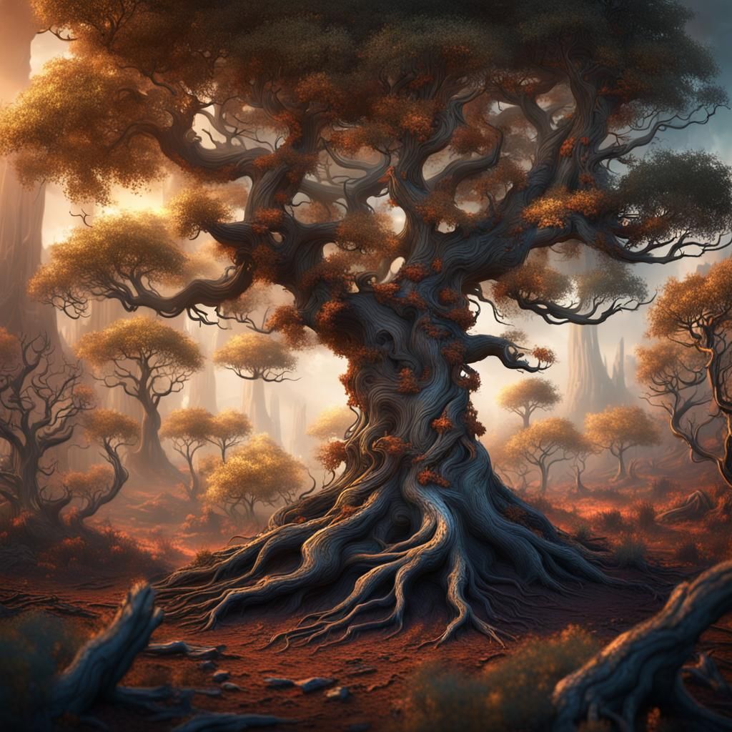 Thriving Tree Emerges: A Fantasy Concept Art