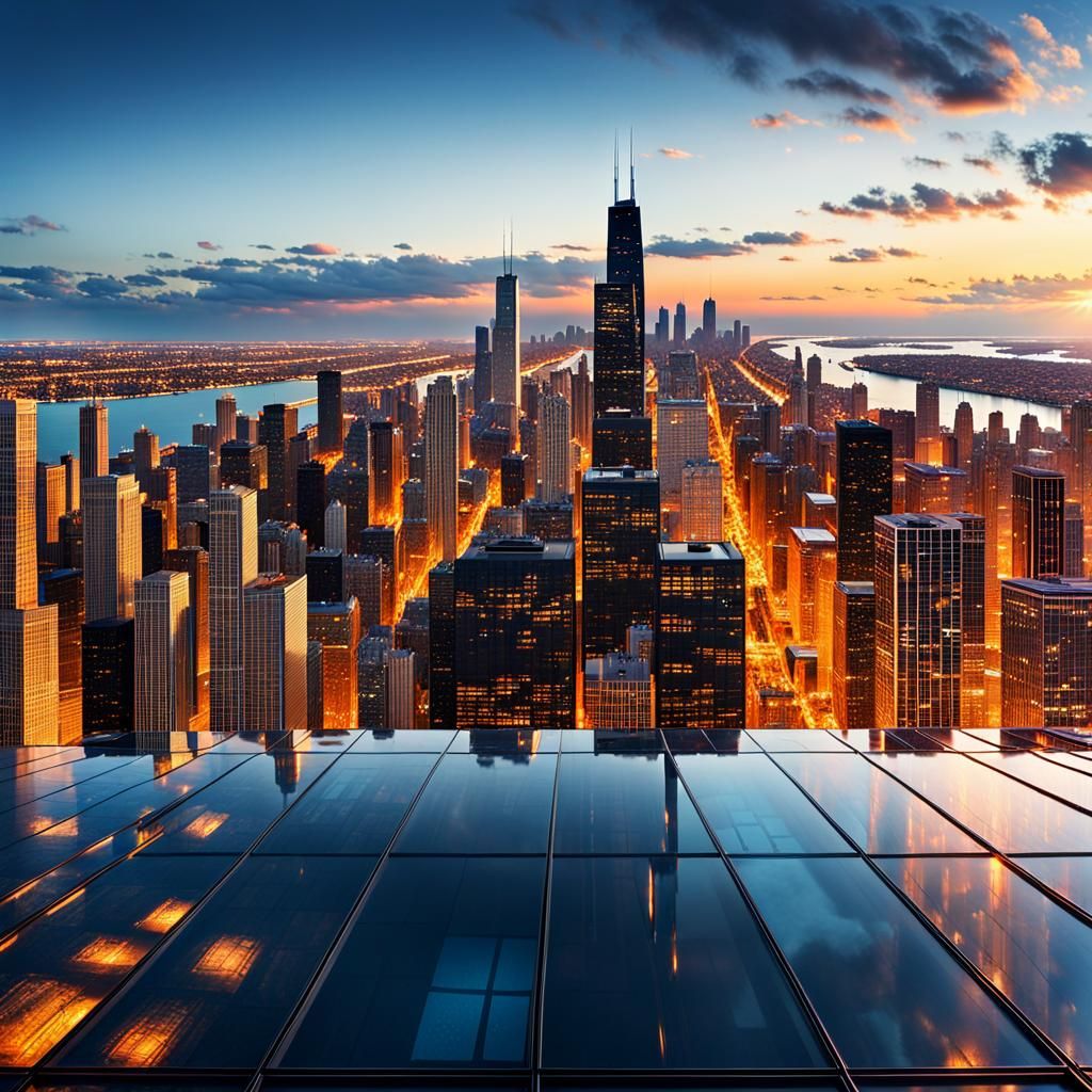 Chicago Skyline at Sunset: Photorealistic Digital Art
