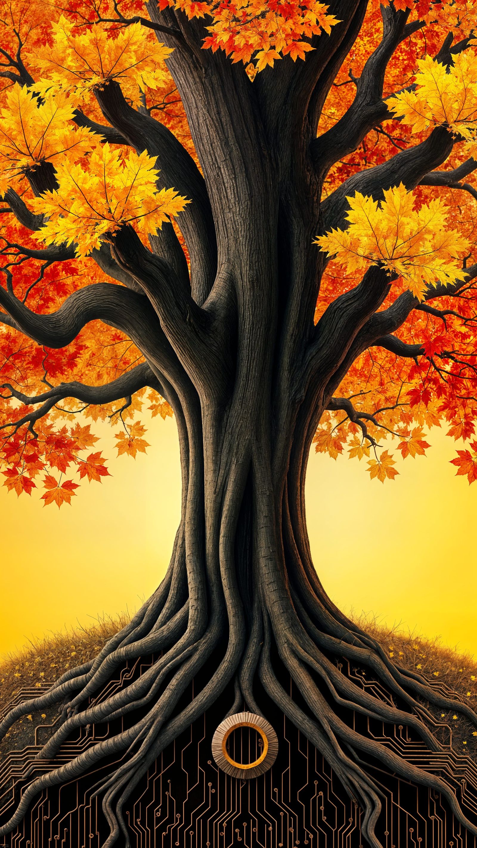 Stylized Tree with Digital Circuit Roots