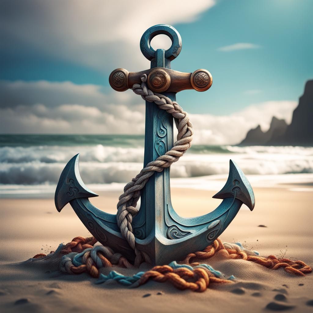 Viking Anchor on Beach in Hyperrealistic Splash Art