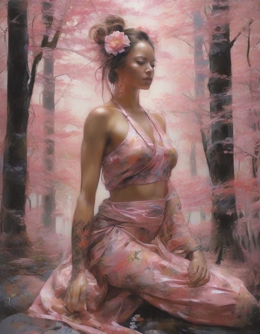 Surreal Female Figure Emerges from Forest Shadows in Oil Pai...