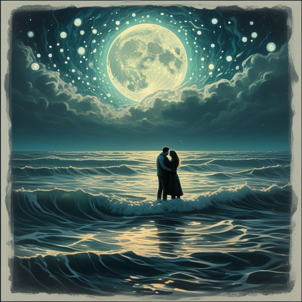 Ethereal Moonlit Embrace in Vibrant Jewel Tones