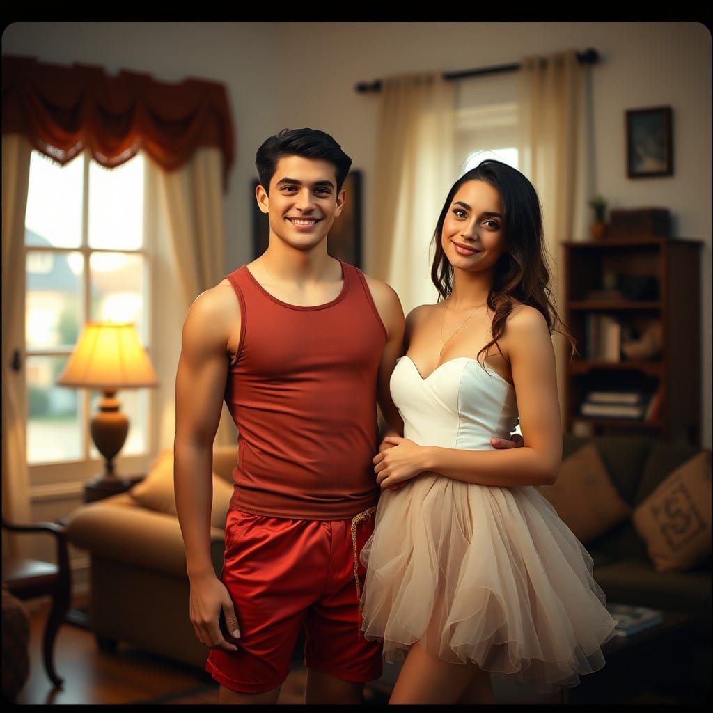 Dashing Young Man Crossdressing in Mini Dress with Girlfrien...