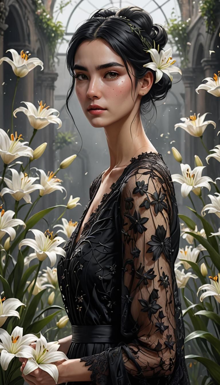 Woman with Lilies: Detailed Matte Fantasy Art