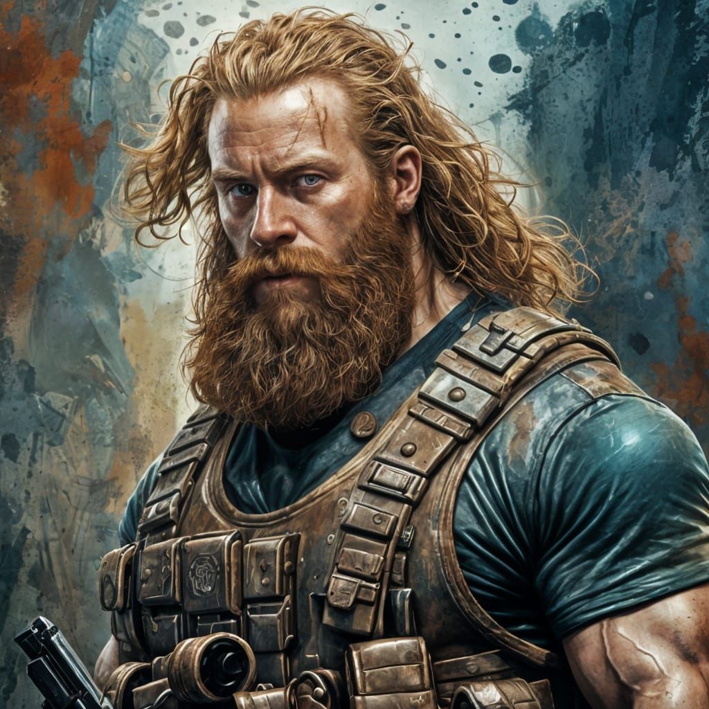 Hyperrealistic Portrait of a Muscular Mercenary Soldier