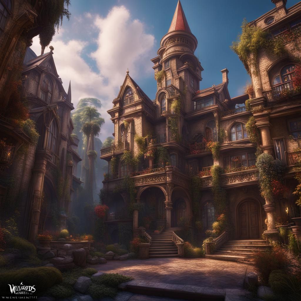 Whimsical Wizards Building in Detailed Matte Painting