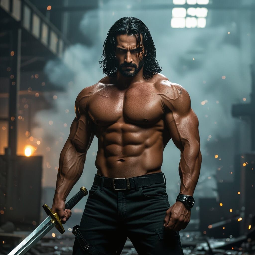 Gangster Leader in Industrial Setting: Cinematic Film Poster