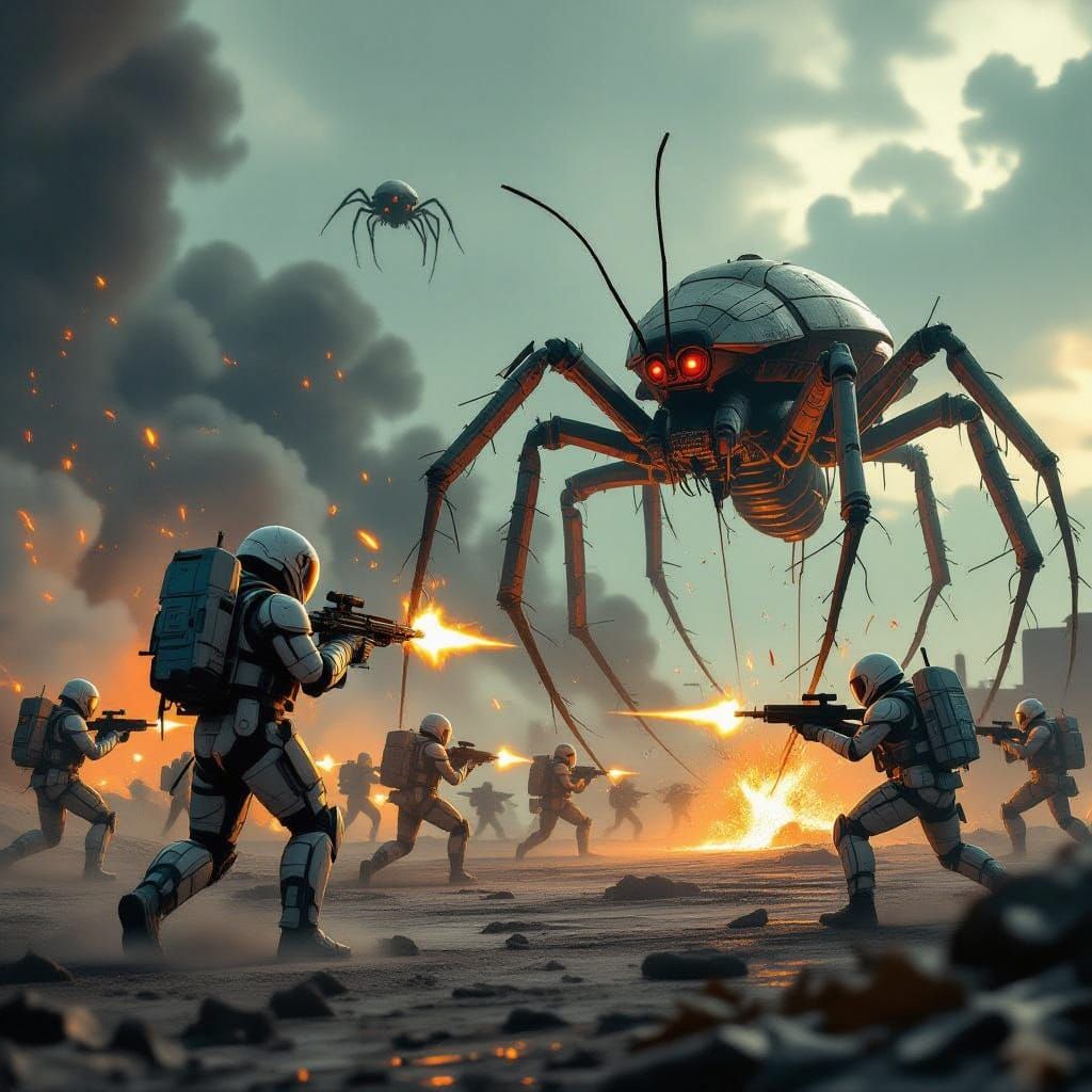 Mobile Infantry Battles Bugs in Industrial Futurist Landscap...