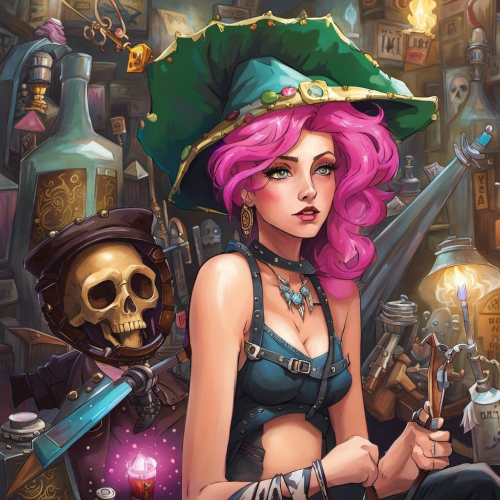 Rebellious Punk Girl Wizard: A Digital Illustration