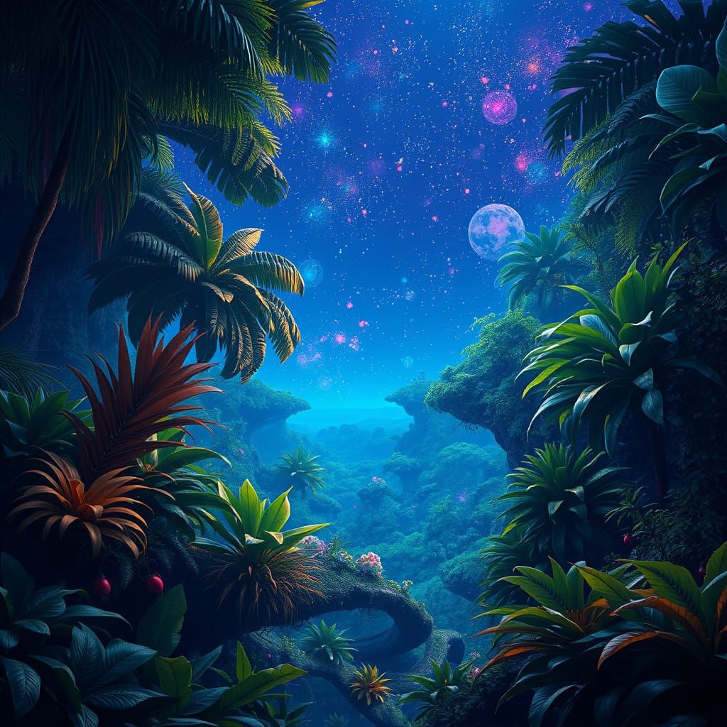 Enchanted Jungle Under Starry Skies