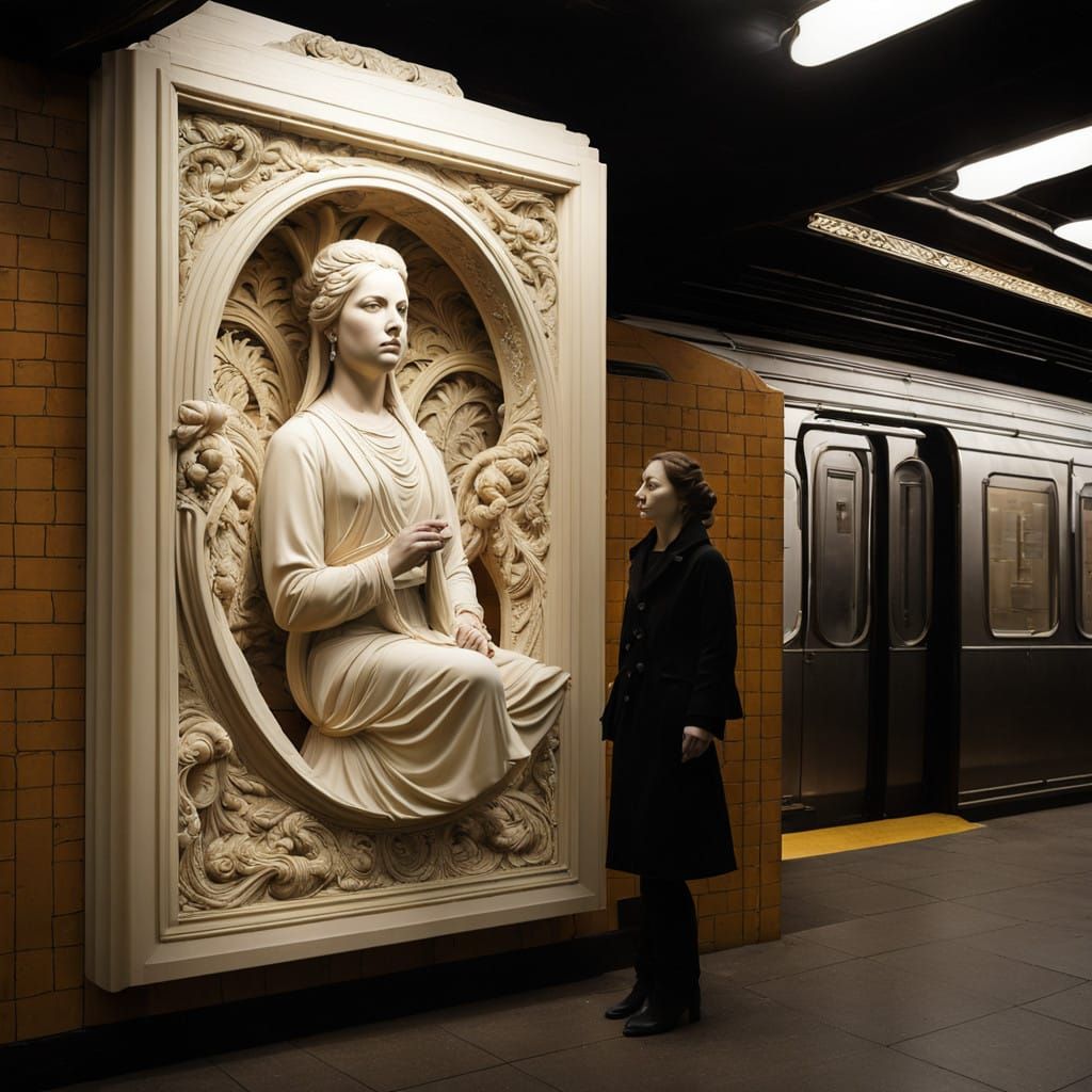 Charismatic Artist in Subway Station Ivory Carving