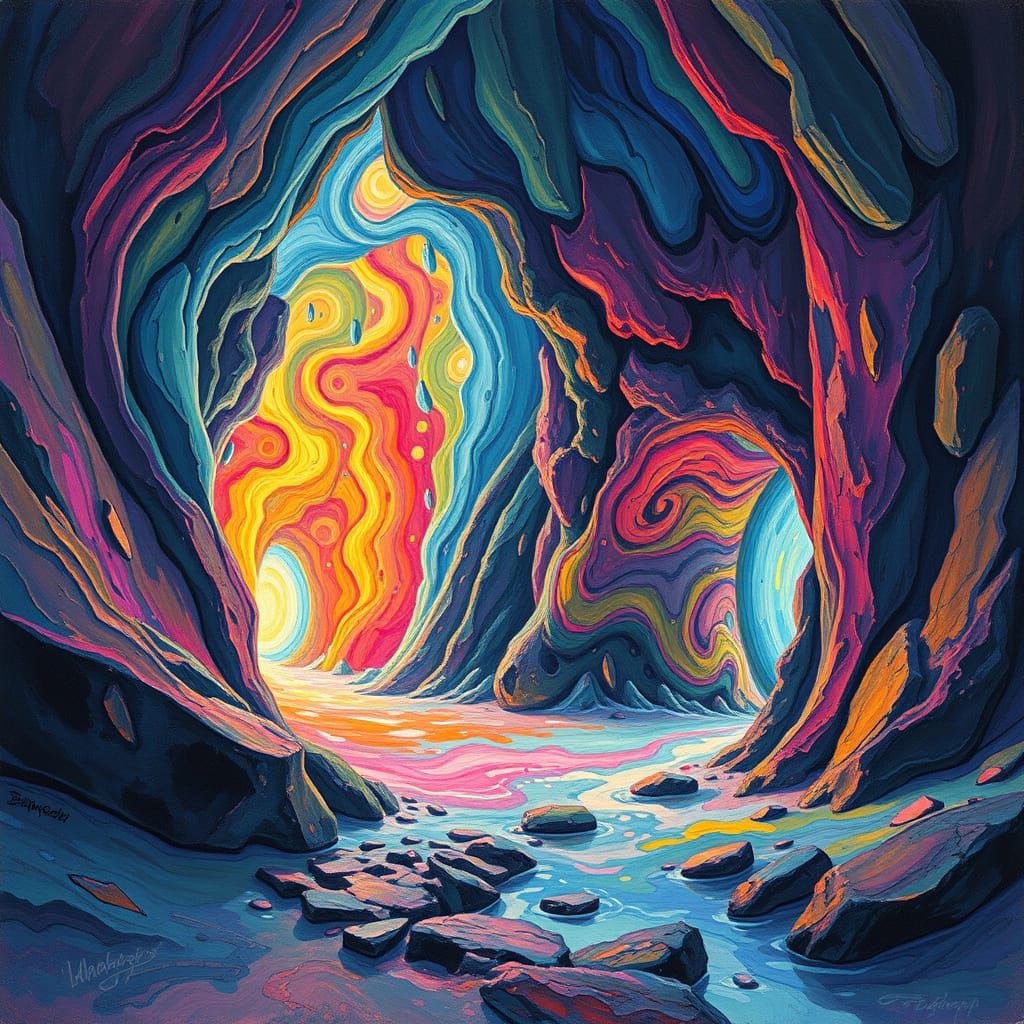 Colorful Swirling Portals in Gouache Painting Style