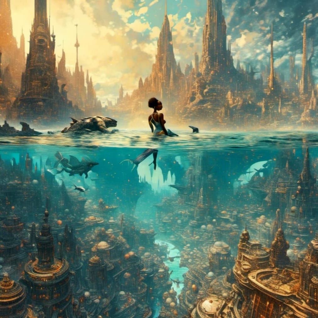 Underwater Cityscape as Watercolor Painting