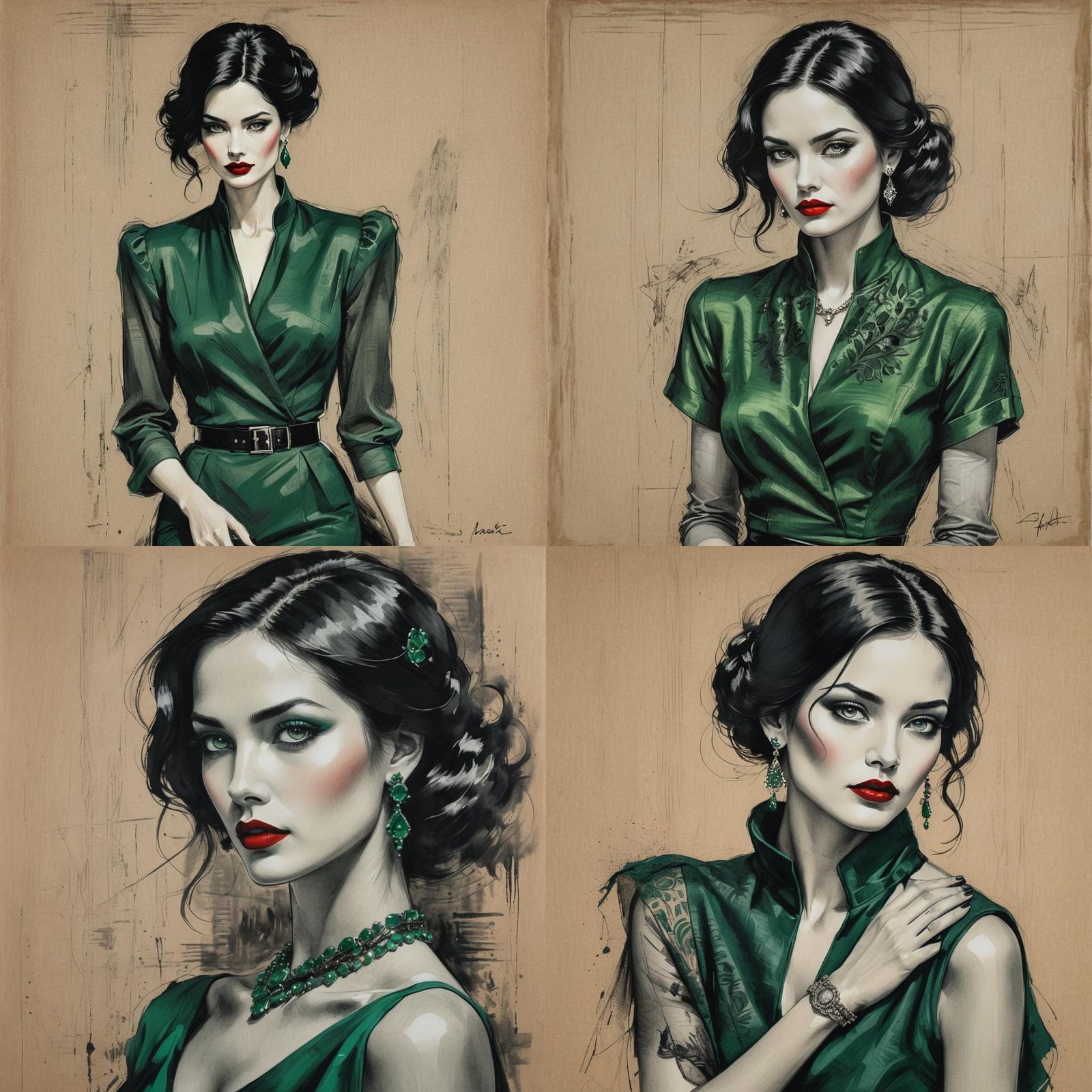 Elegant Woman Portrait in Charcoal and Pencil Sketch