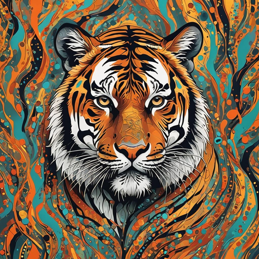 Abstract Tiger Art in Complementary Colors