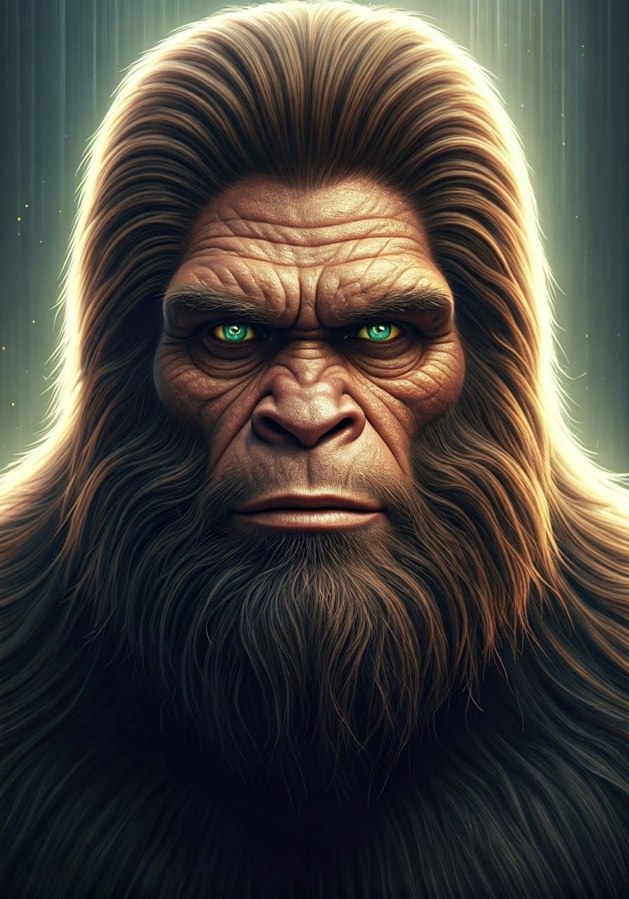 Hyper-Realistic Bigfoot Portrait in Cyberpunk Style