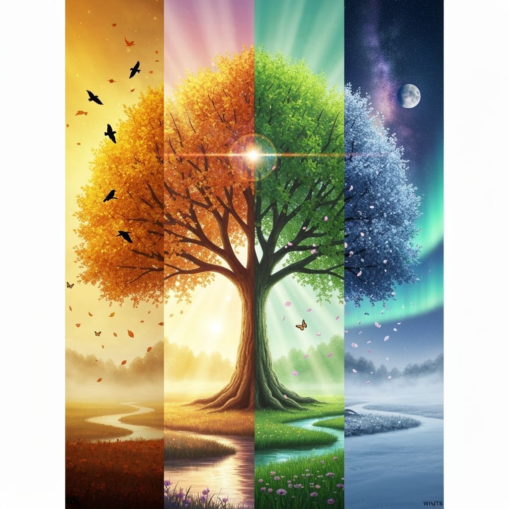 Four Seasons Tree in Painterly Photorealistic Style