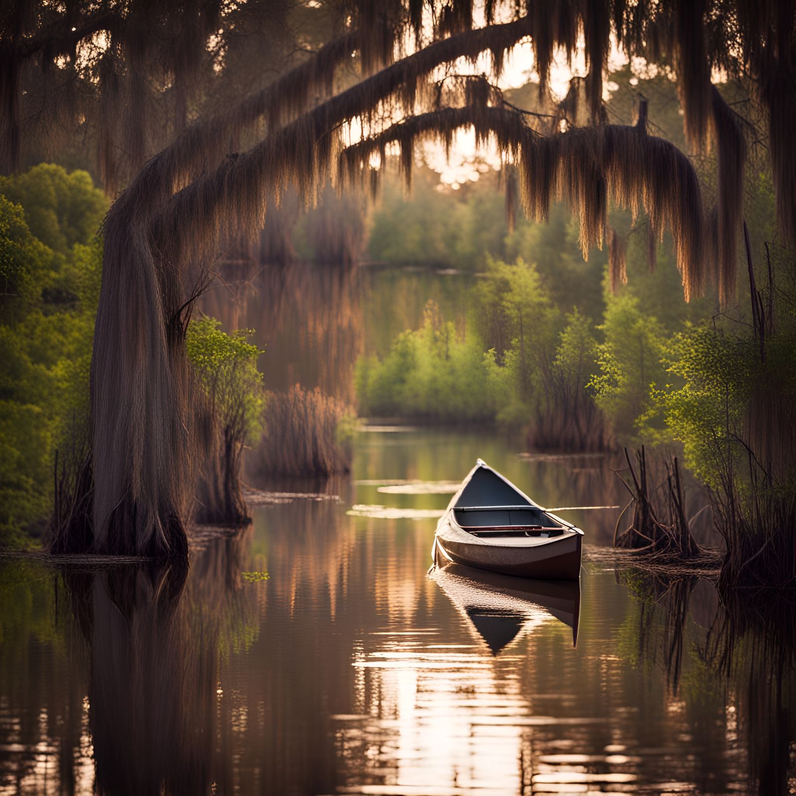 Canoe on Bayou in Cajun Swamp: Photography