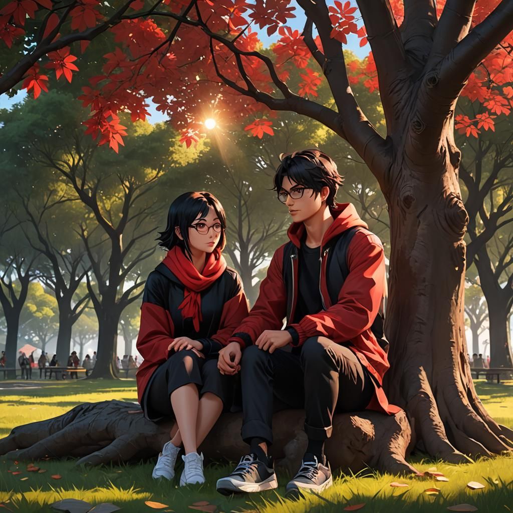 Anime Portrait: Couple Watching Sunset Together