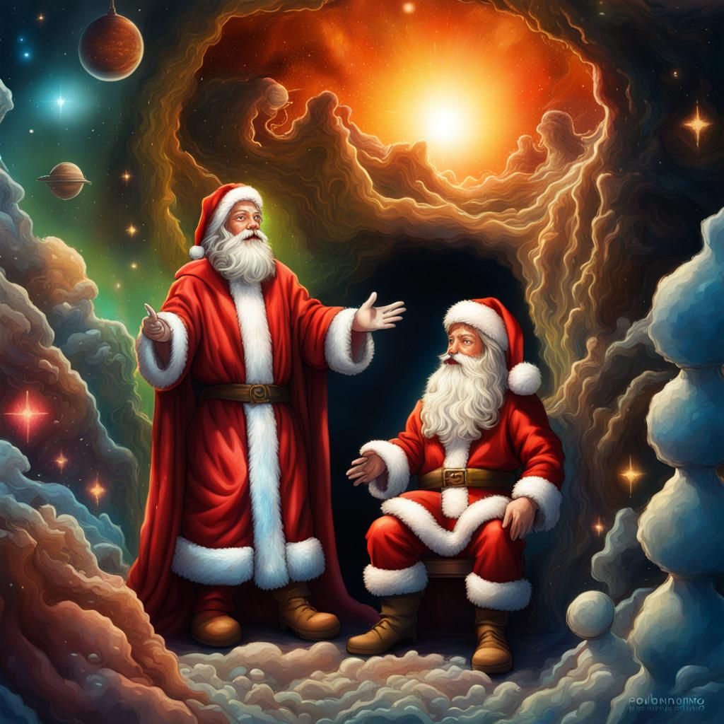 Jesus and Santa Claus Protect Mr. Bill: Astral Illustration