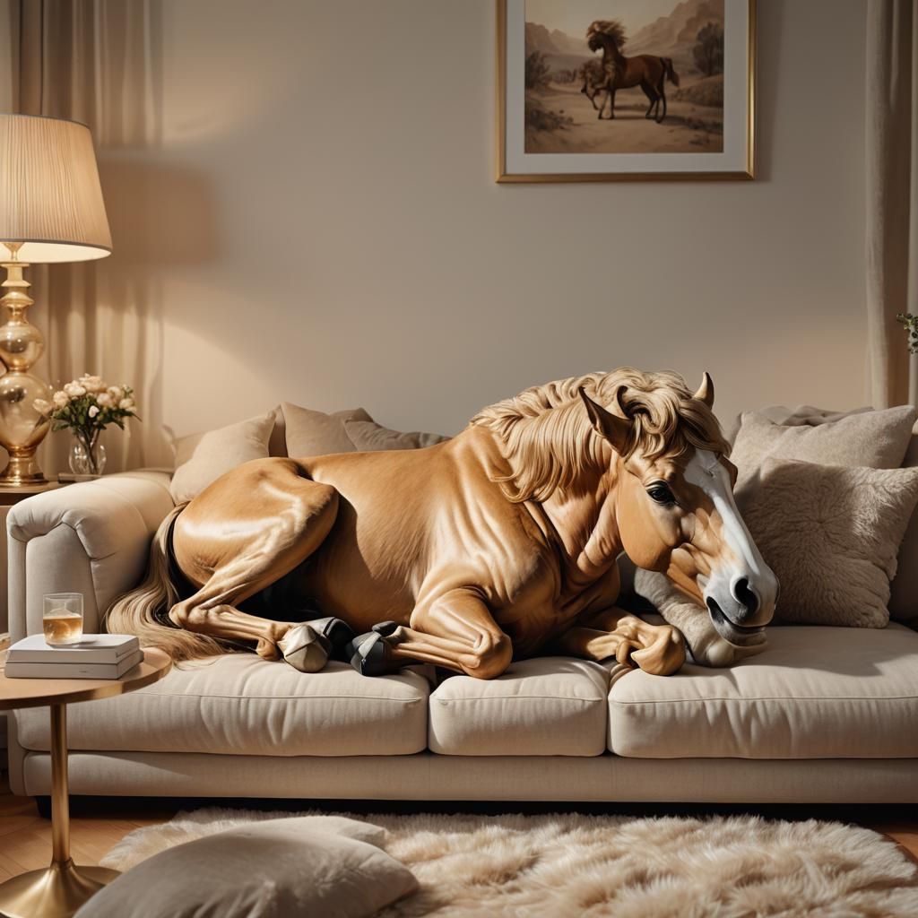 Centaur Sleeps Peacefully in Spacious Living Room