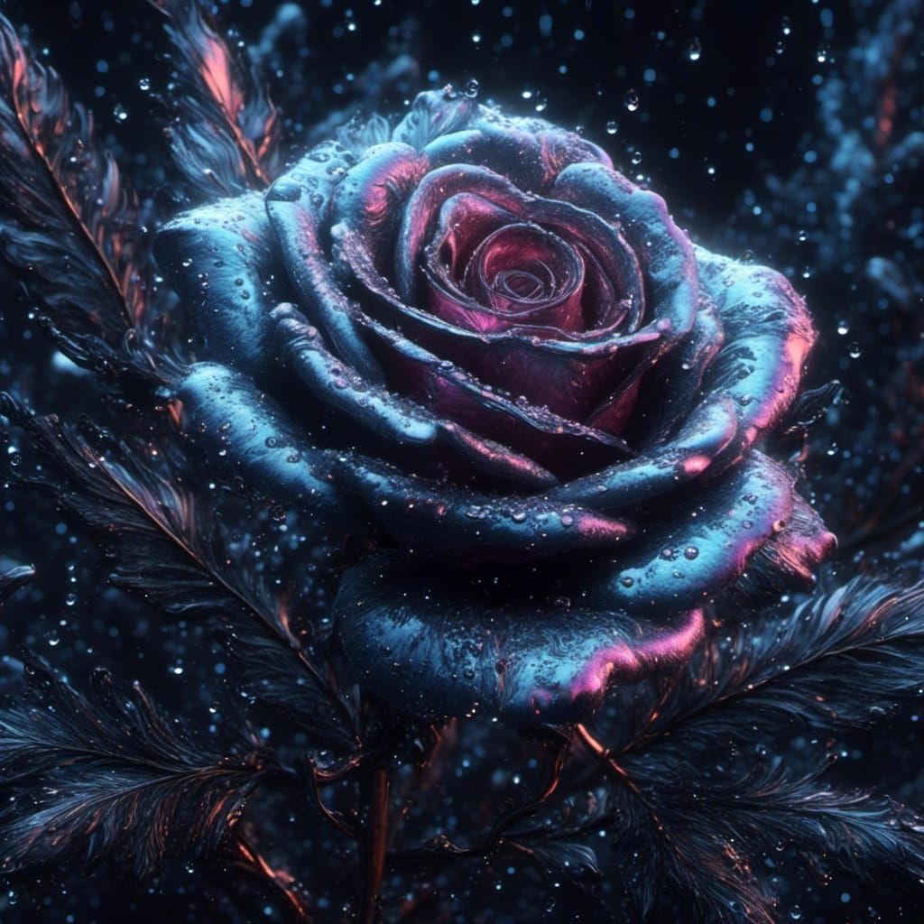 Opalescent Holographic Rose in Deep Vantablack