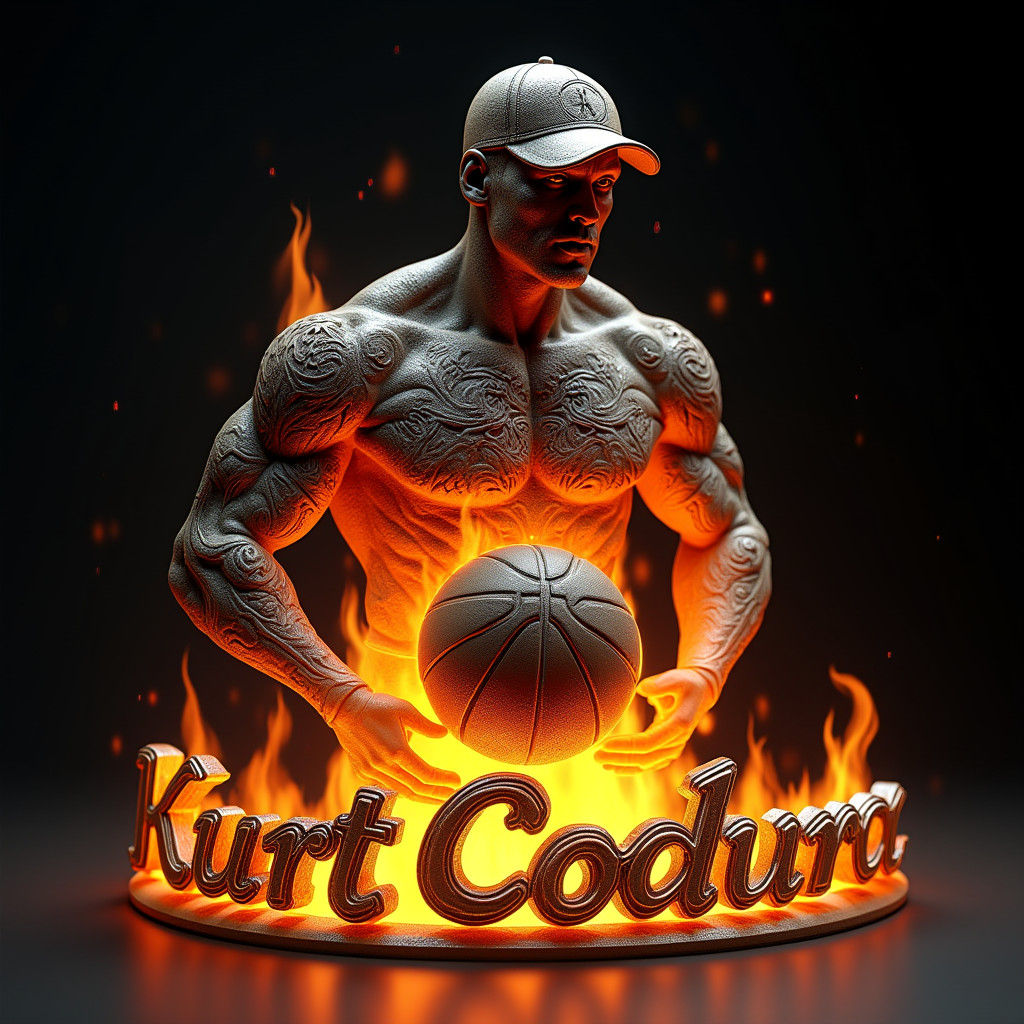 Flaming Basketball Player Sculpture in Fantasy Art Style