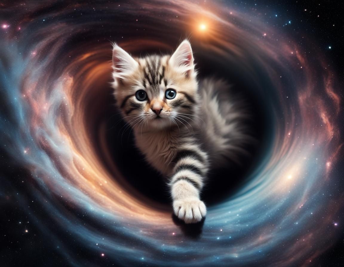 Fluffy Kitten Disappearing Into Black Hole