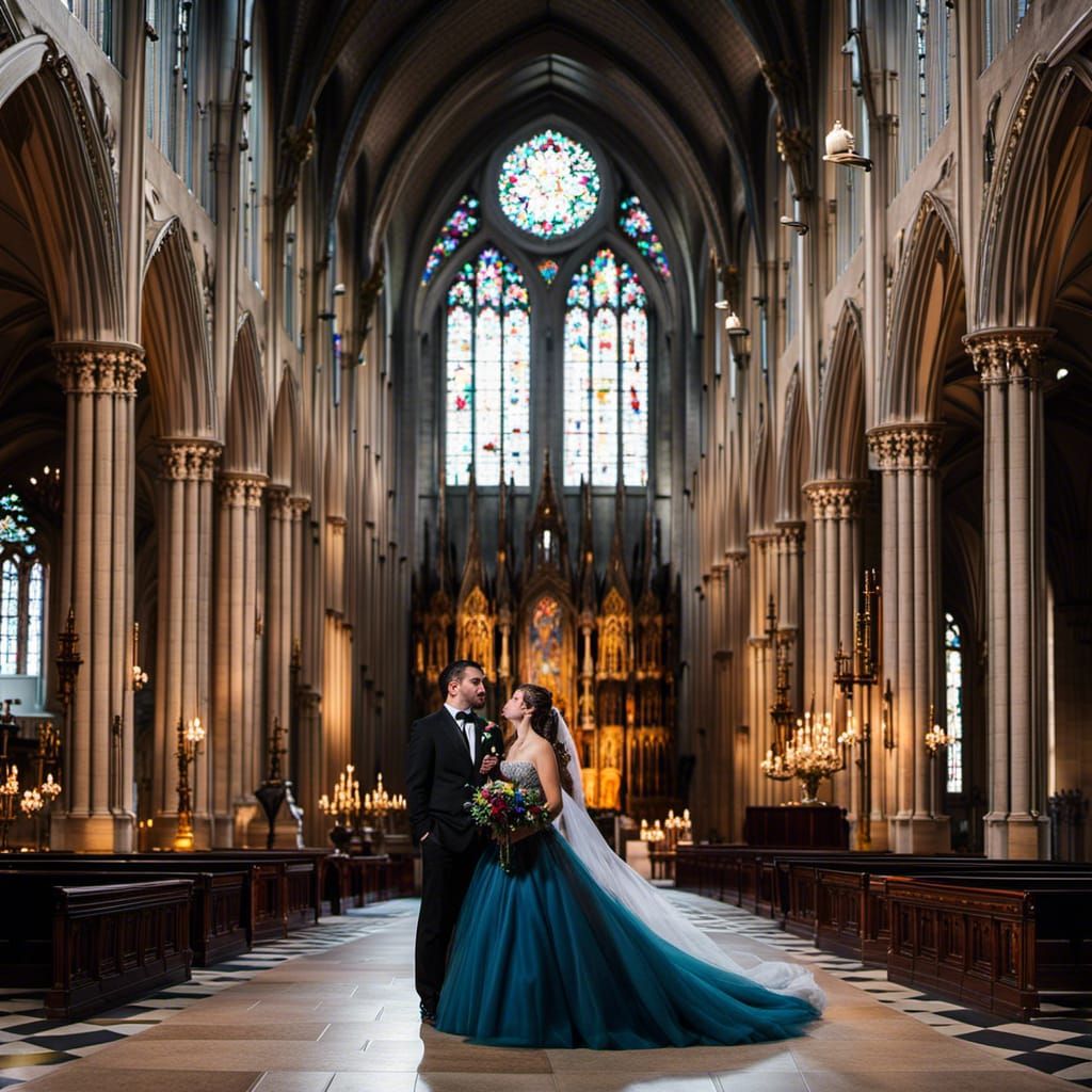 Gothic Wedding: Cathedral Serenity in a Storm