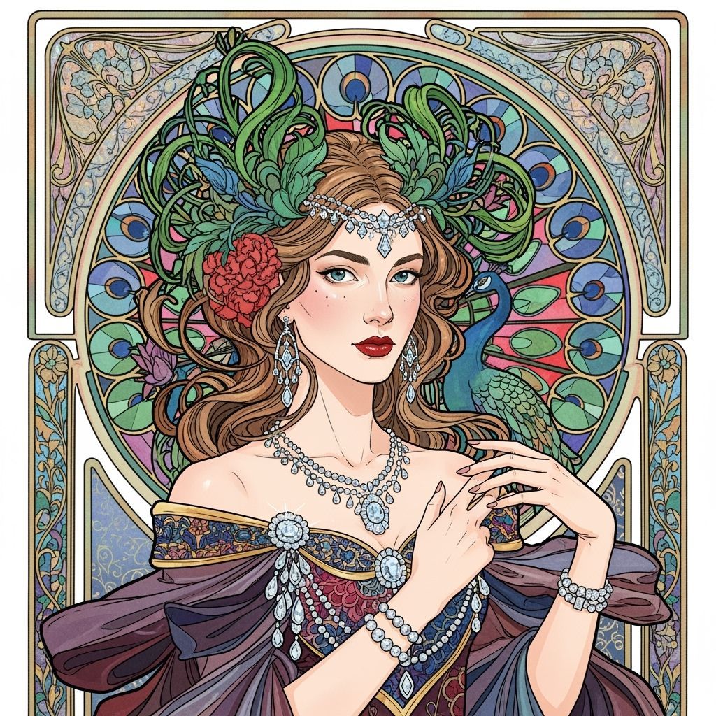 Glamorous Woman in Diamonds: Art Nouveau Style