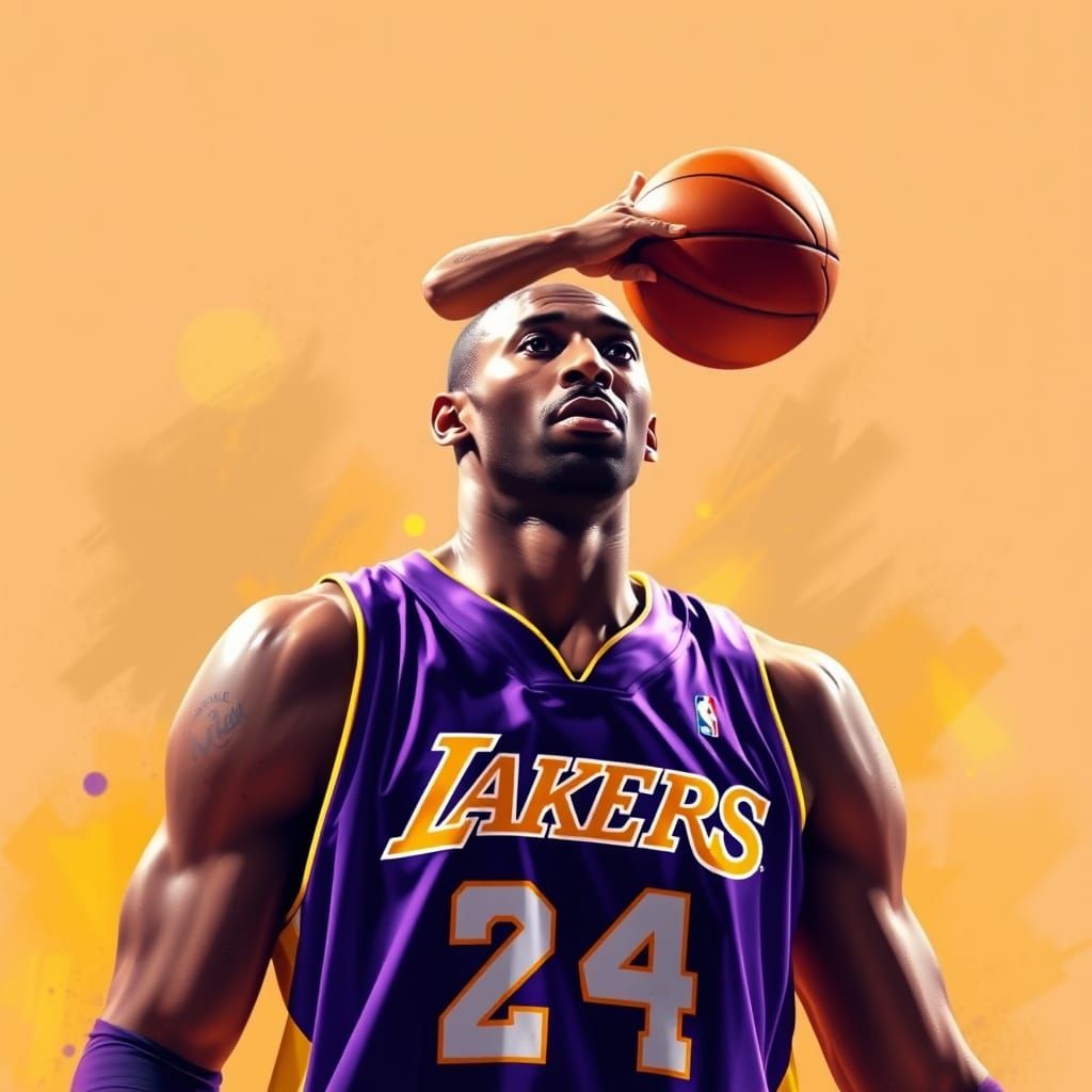 Kobe Bryant: Lakers Legend in Digital Action Painting