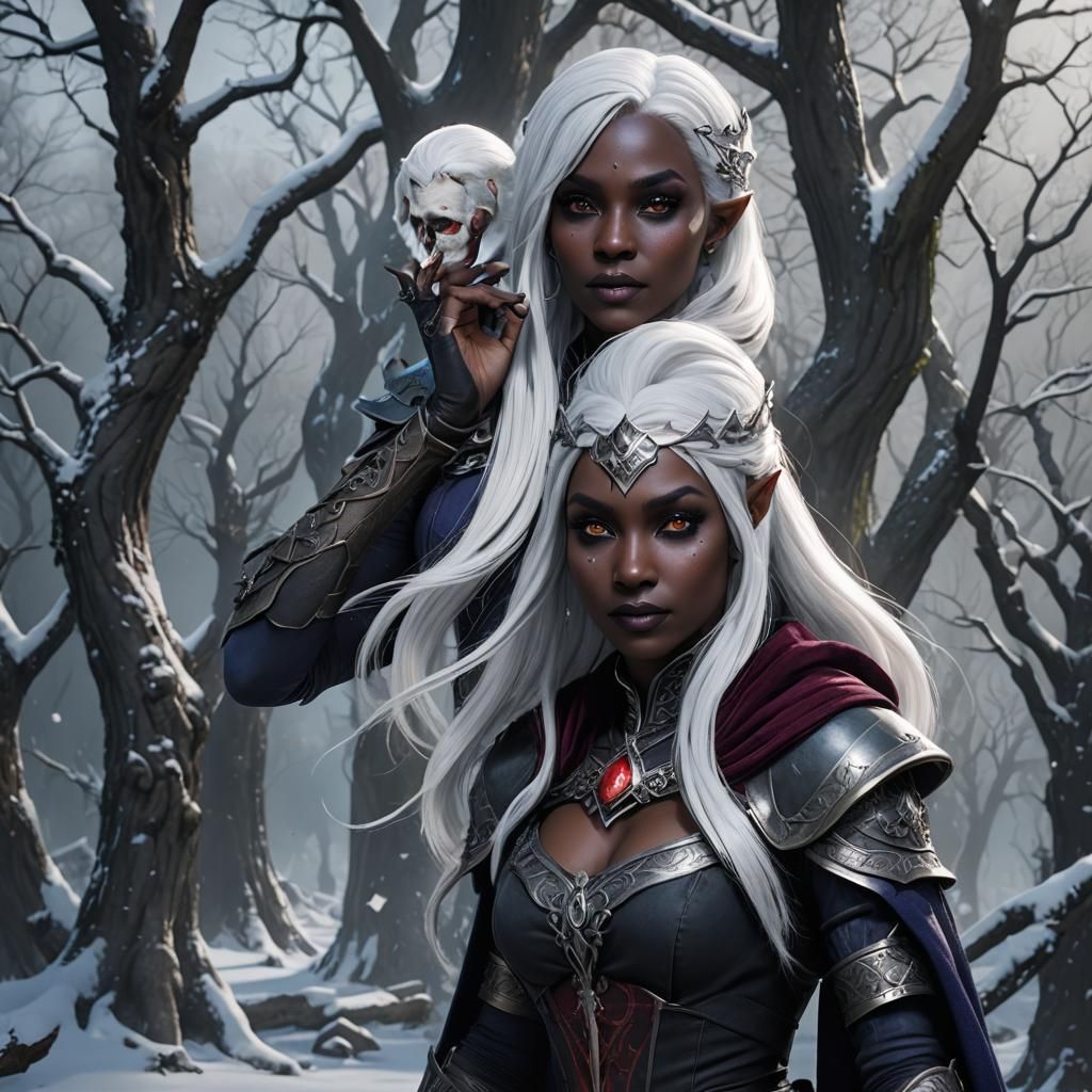 Drow Rogue Sorceress with White Hair, Fantasy Art