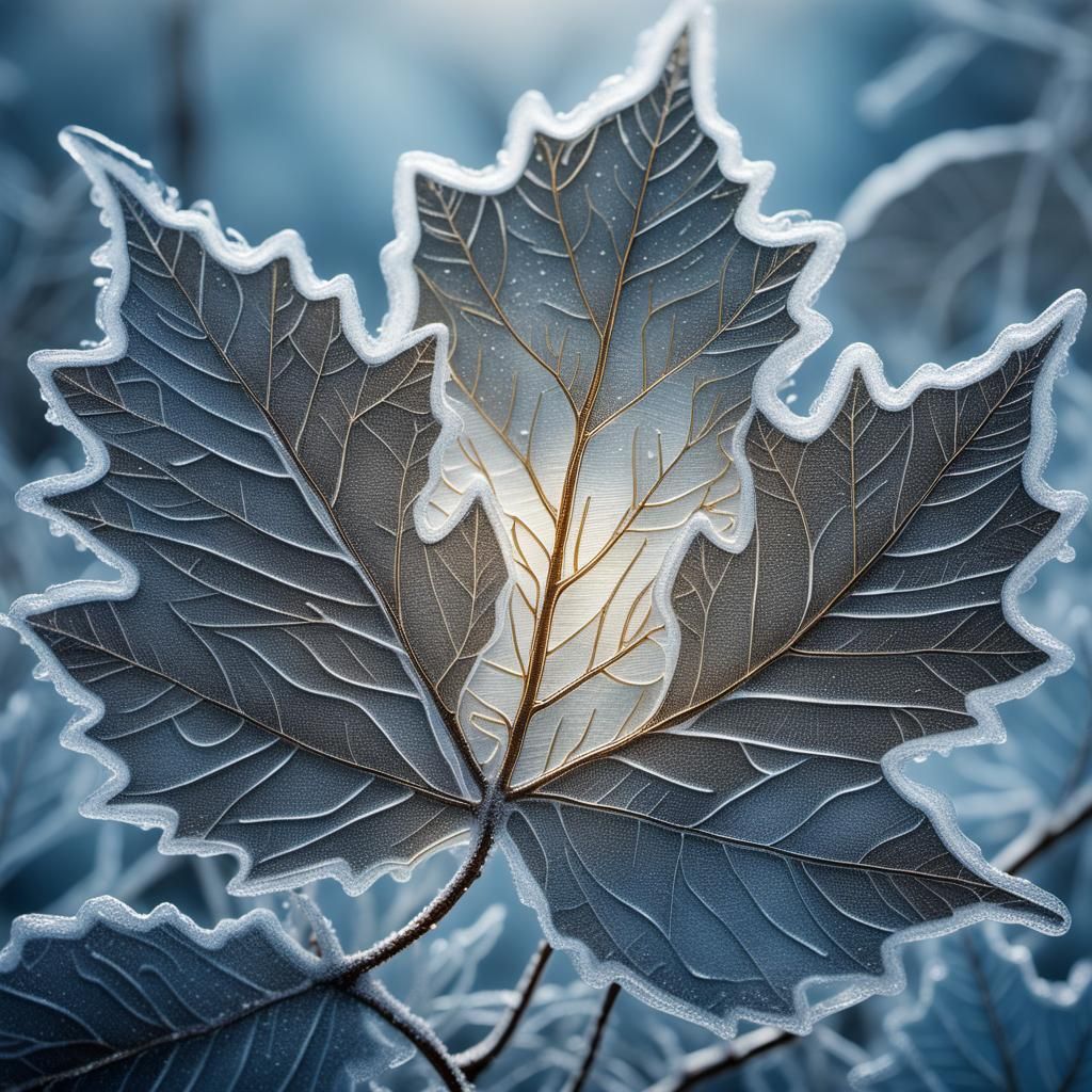 Christmas Landscape Etched on Winter Leaf in Folk Art