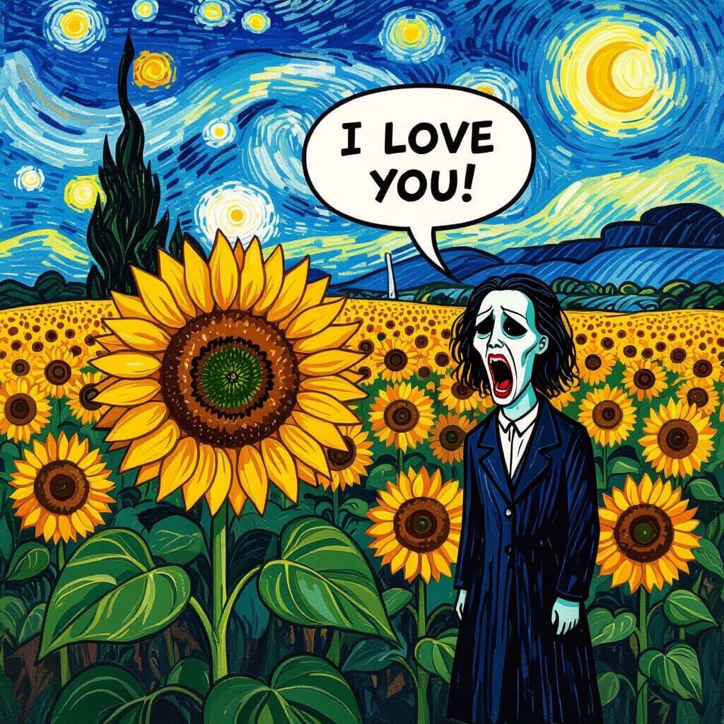 Sunflower Field Inspired by Van Gogh and Munch