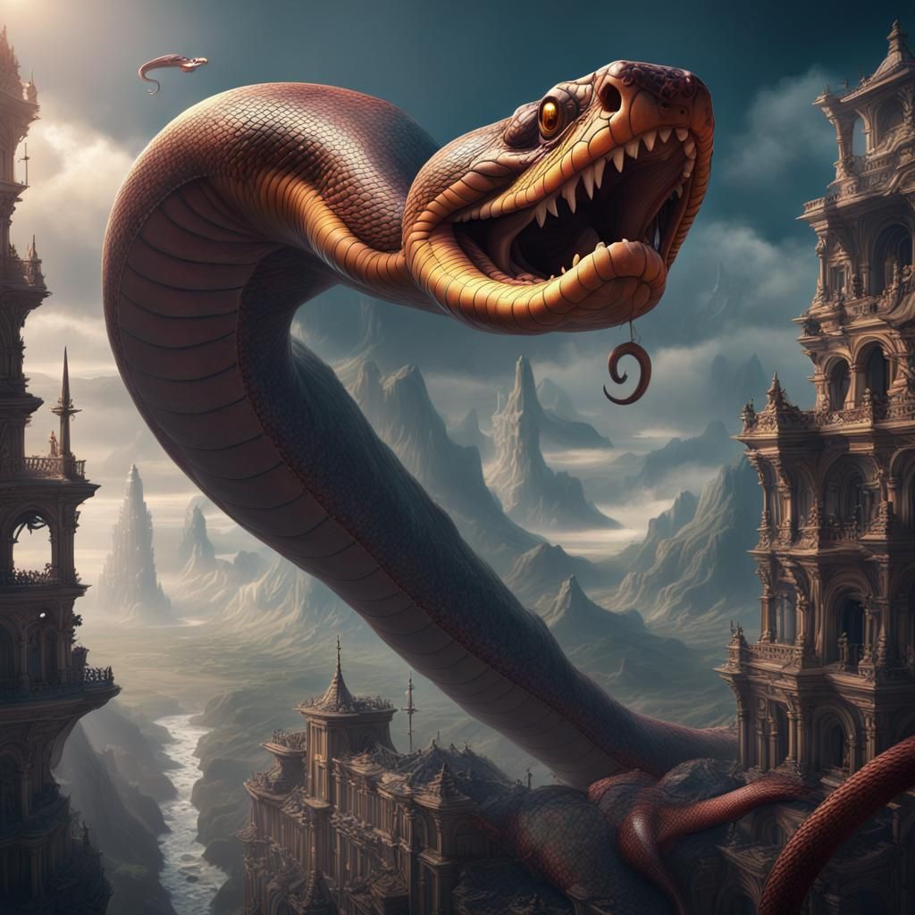 Snakes on a Plane of Existence in Matte Painting Style