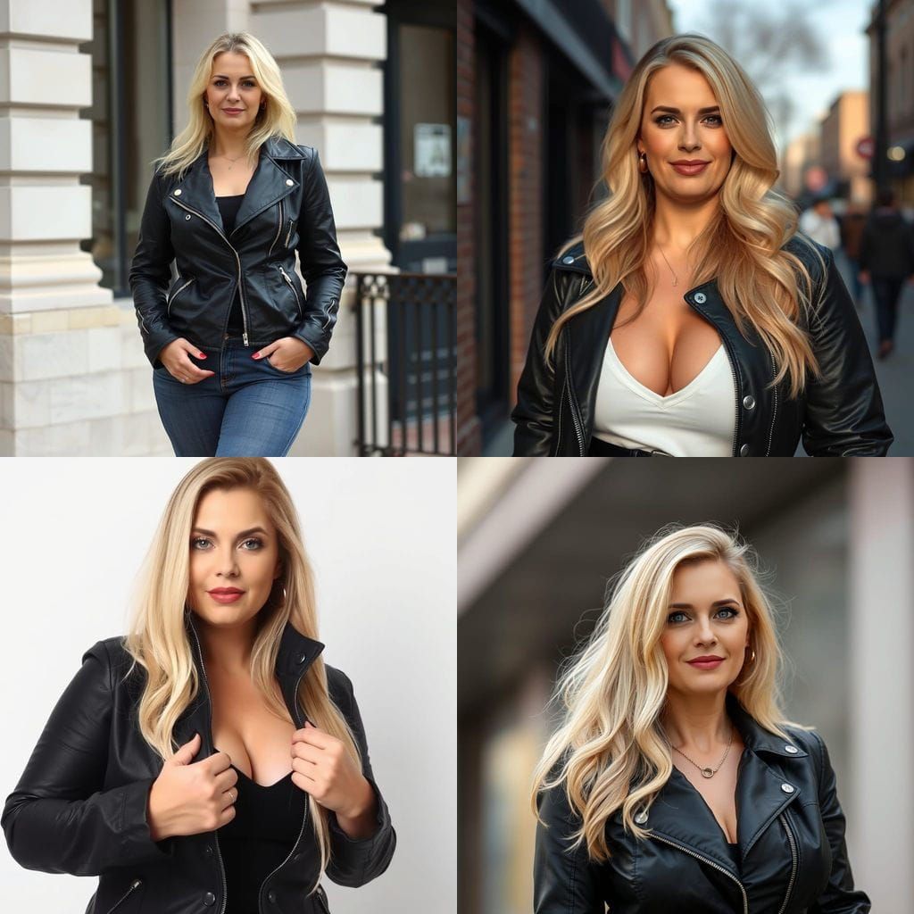 Vintage Pin-Up Woman in a Black Leather Jacket