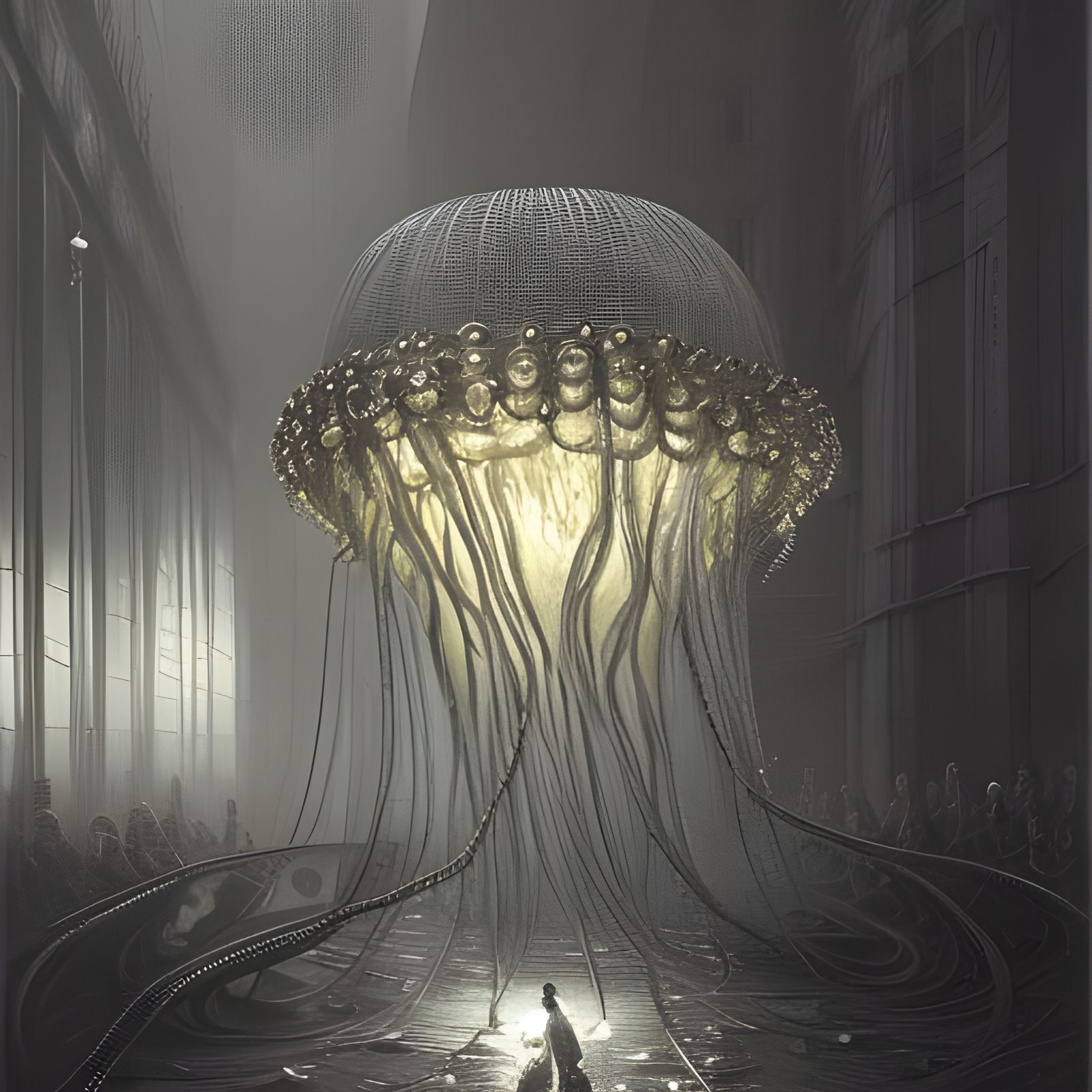 Steampunk Metal Jellyfish Attacks City