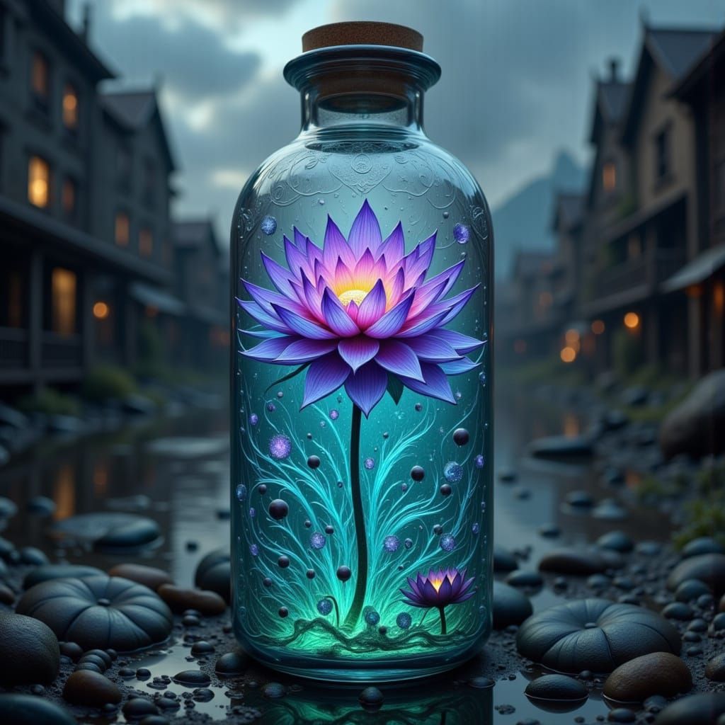 Glowing Lotus in Vintage Glass